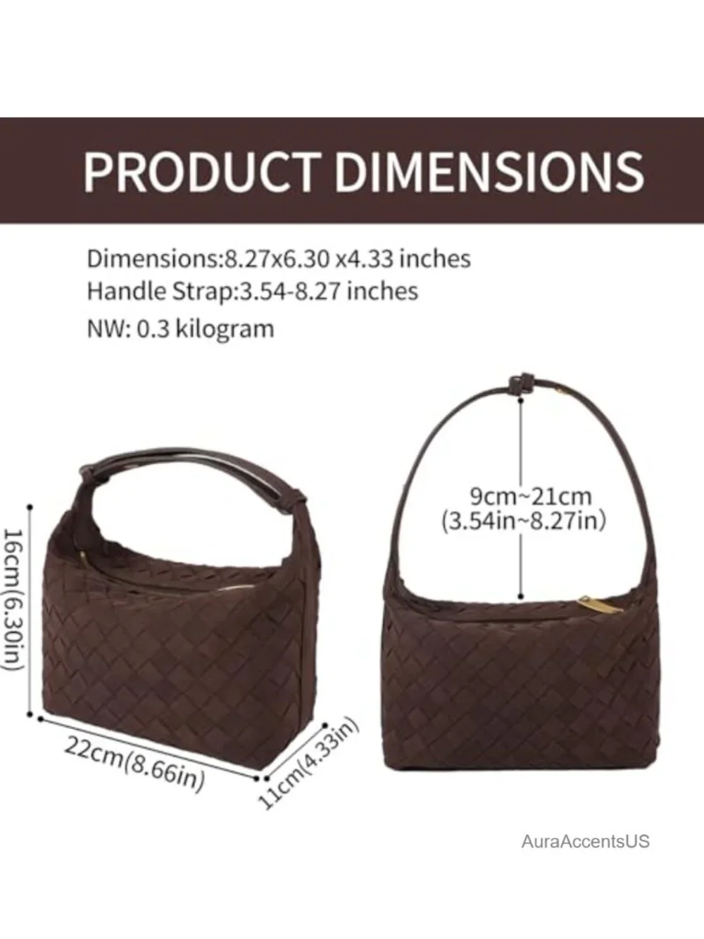 Faux Suede Woven Hobo Handbag Mini Shoulder Purse with Adjustable Strap